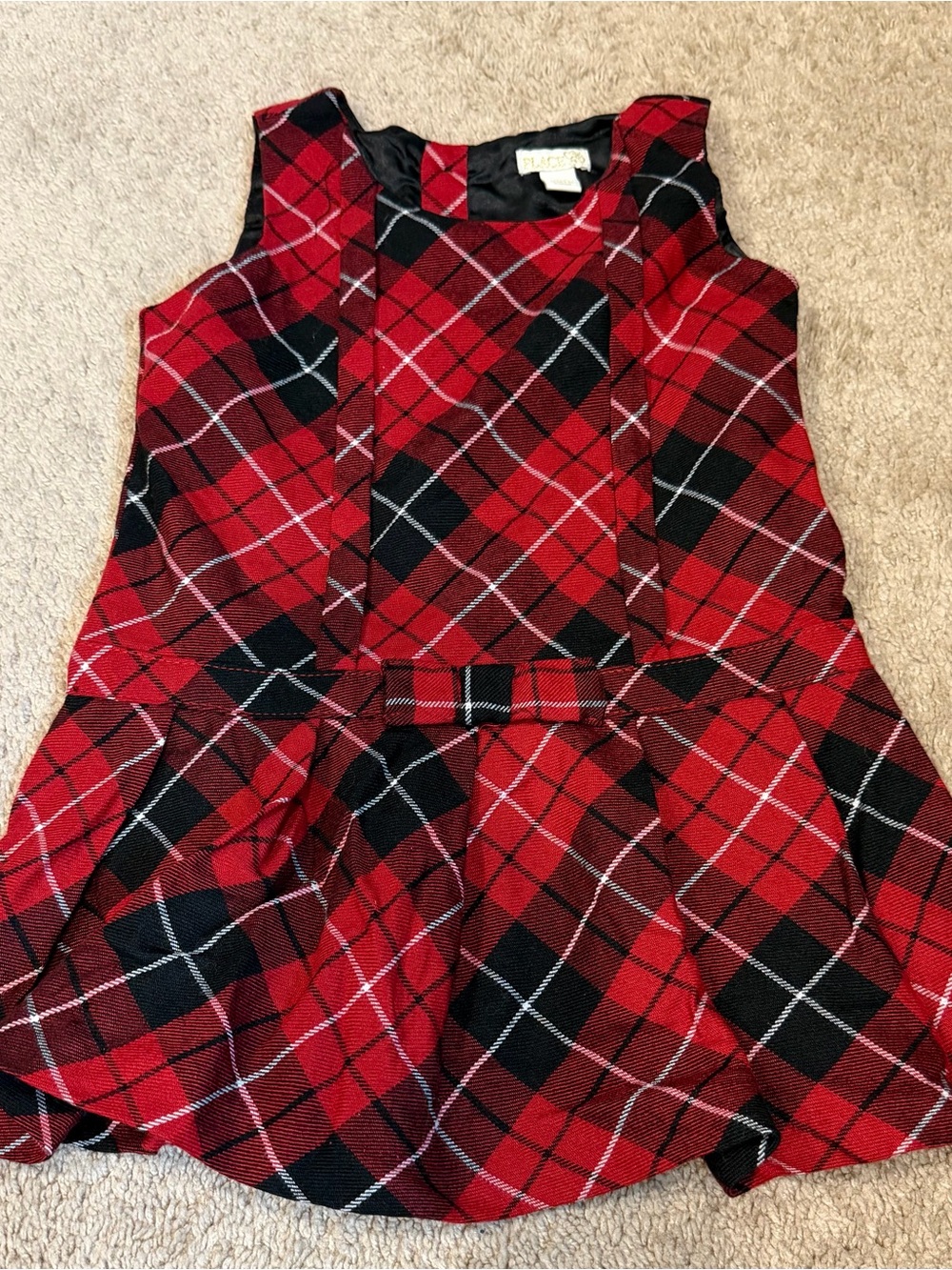 Red Black Plaid Sleeveless Dress Sz 3T Holiday